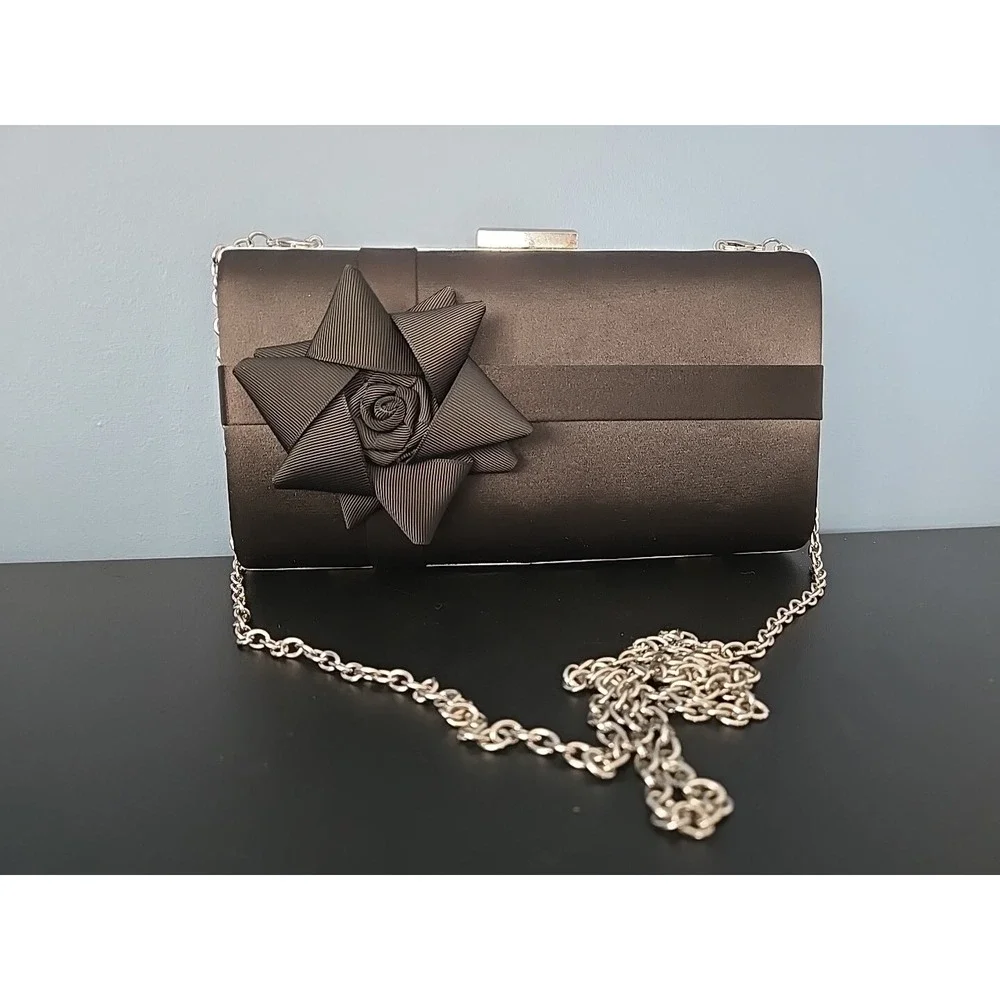 Charming Charlie Womens Black Clutch Bag Purse Handbag With Flower‎